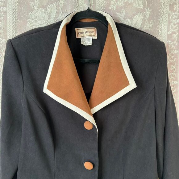 Karin Stevens Vintage Women's Black and Brown Jacket - Picture 3 of 5